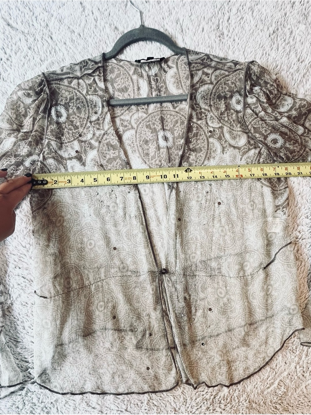 Rozae Nichols 100% Silk Sheer Rhinestone Crinkle Cardigan Jacket M - Picture 13 of 14